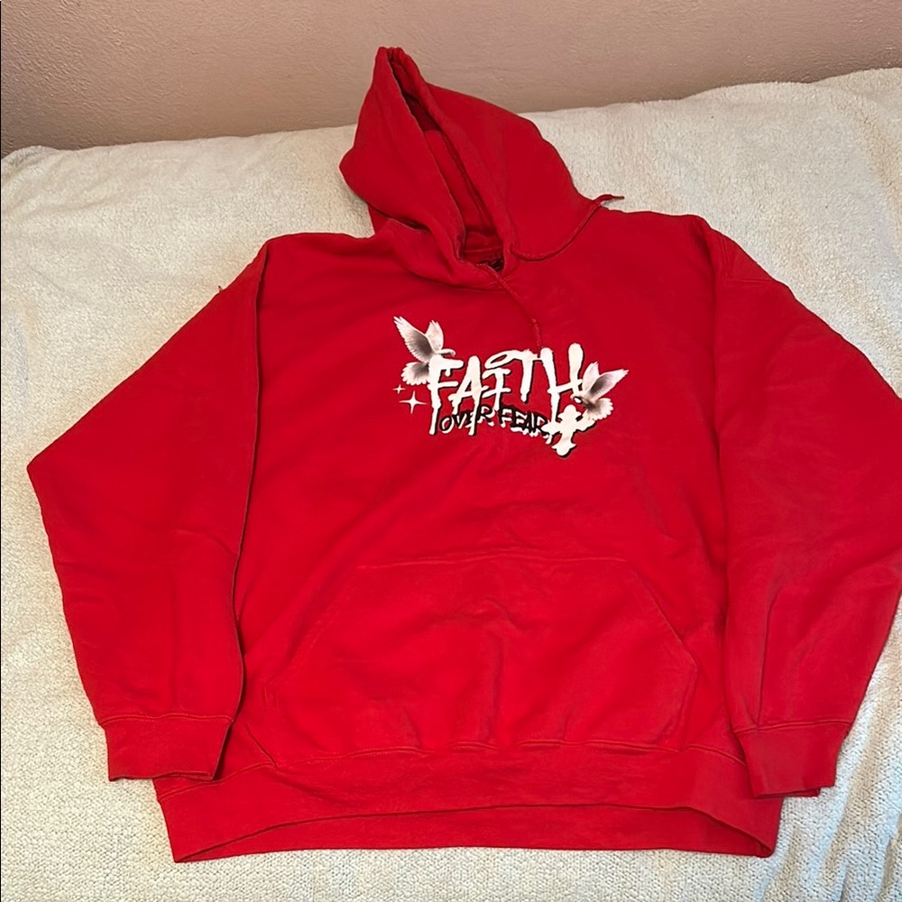 NWOT Faith Over Fear Red Men's Hoodie